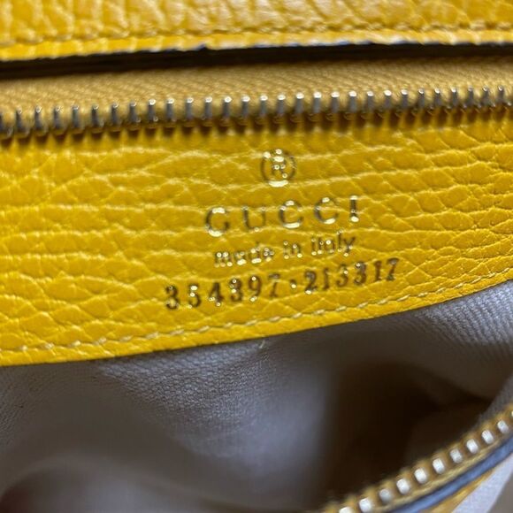Gucci Authentic Mustard Pebbled Leather Large Swing Shopper Tote Bag - Picture 7 of 15